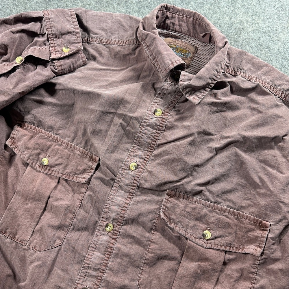 Vtg Gramicci Button Front Shirt Mens L Rose Vented Back Utility Fishing Rayon LS